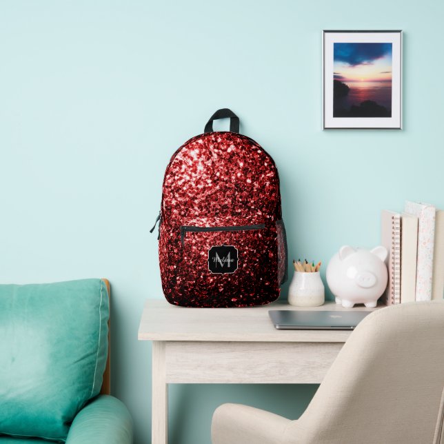 Sac À Dos Imprimé Faux paillettes rouges foncés scintillent Monogram (Insitu)