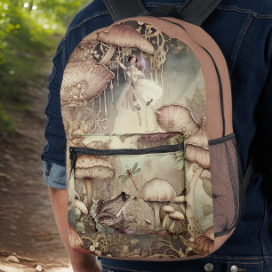 Sac À Dos Imprimé Fée Grenouille Champignon Libellule Cottagecore Mo