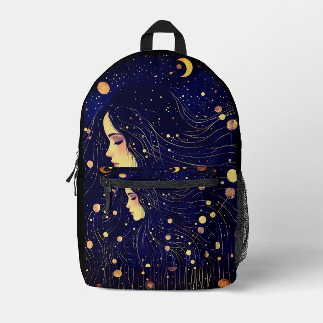Sac À Dos Imprimé Femme céleste déesse Lune étoiles Ciel (Recto)