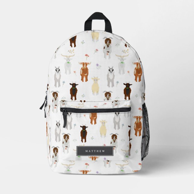 Sac À Dos Imprimé Ferme d'animaux mignons chèvres (Recto)
