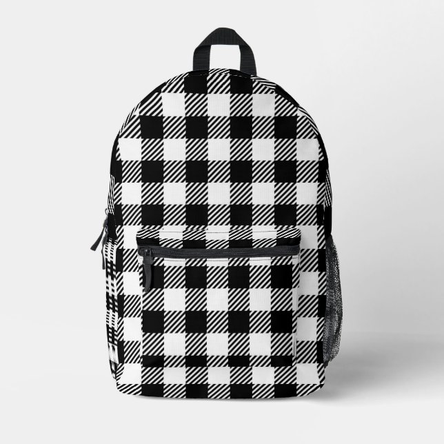 Sac À Dos Imprimé Ferme Rustique à Carreaux Noirs et Blancs (Recto)