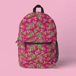Sac À Dos Imprimé Festif Motif de feuillage de canneberge, Fuchsia