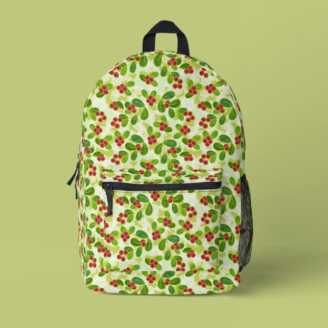 Sac À Dos Imprimé Festive Motif de fruits de canneberge, vert (Green Cranberry Pattern Backpack)