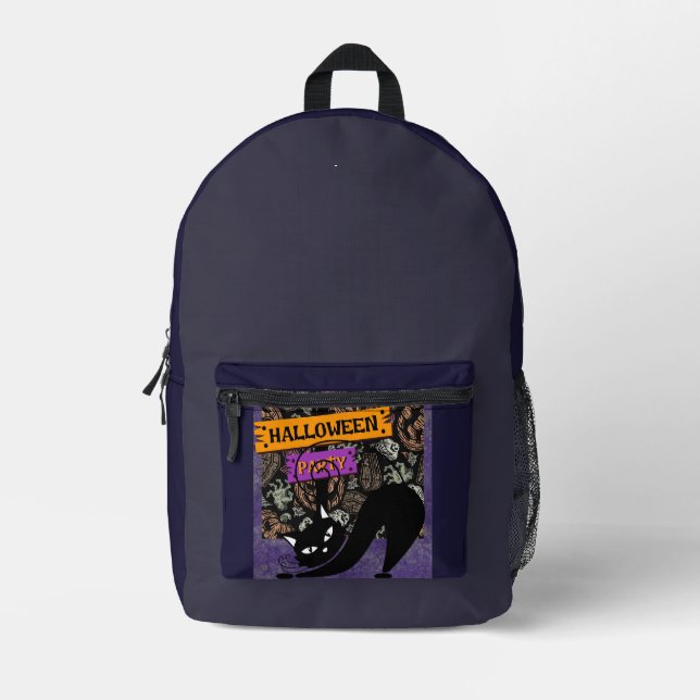 Sac À Dos Imprimé Fête d'Halloween, Chat Noir, Moderne, Tendance  (Recto)