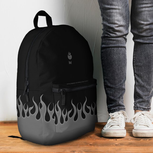 Sac À Dos Imprimé Feu flamme noir gris élégant (Stylish Flame Fire Black Grey Printed Backpack
)