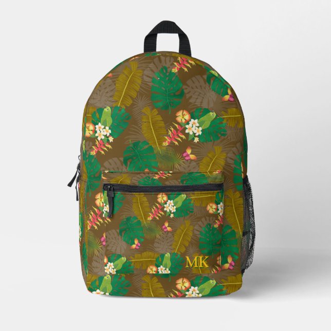Sac À Dos Imprimé Feuillage tropical été marron (Recto)