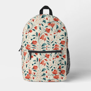 Sac À Dos Imprimé Feuille bleue blanche et motif floral rouge