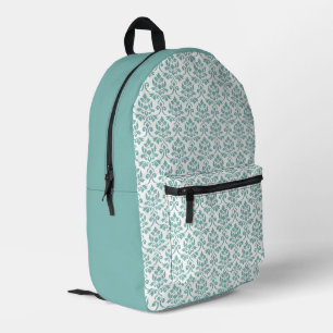 Sac À Dos Imprimé Feuille Damask Motif Turquoise