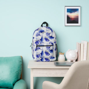Sac À Dos Imprimé Feuille de gingko bleue et blanche 