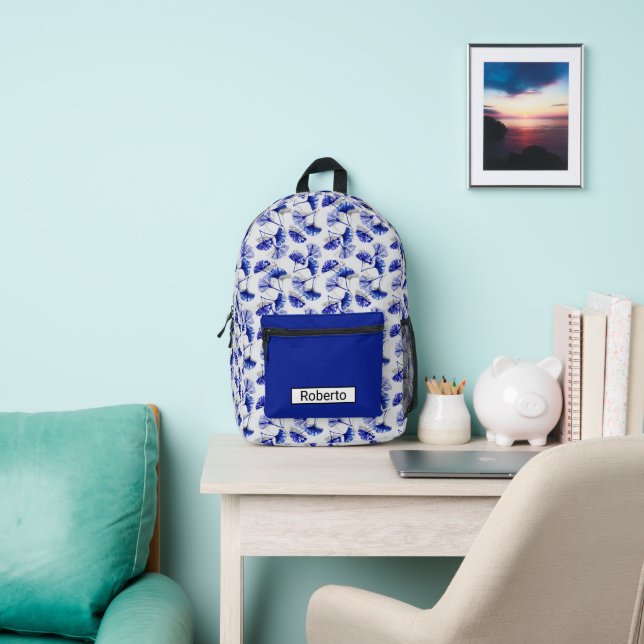 Sac À Dos Imprimé Feuille de ginkgo bleue et blanche  (Insitu)