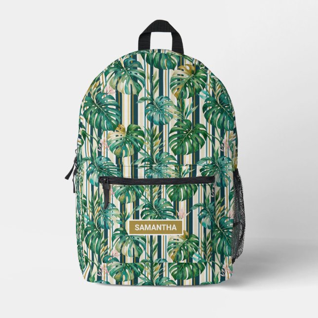 Sac À Dos Imprimé Feuille de Monstera personnalisée (Recto)