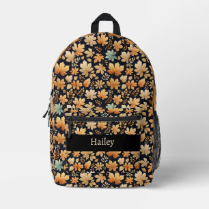 Sac À Dos Imprimé Feuilles d'automne ivoire et bleu bronzé