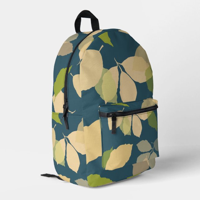 Sac À Dos Imprimé Feuilles d'automne modernes sur fond sarcelle (Coin arrière gauche)