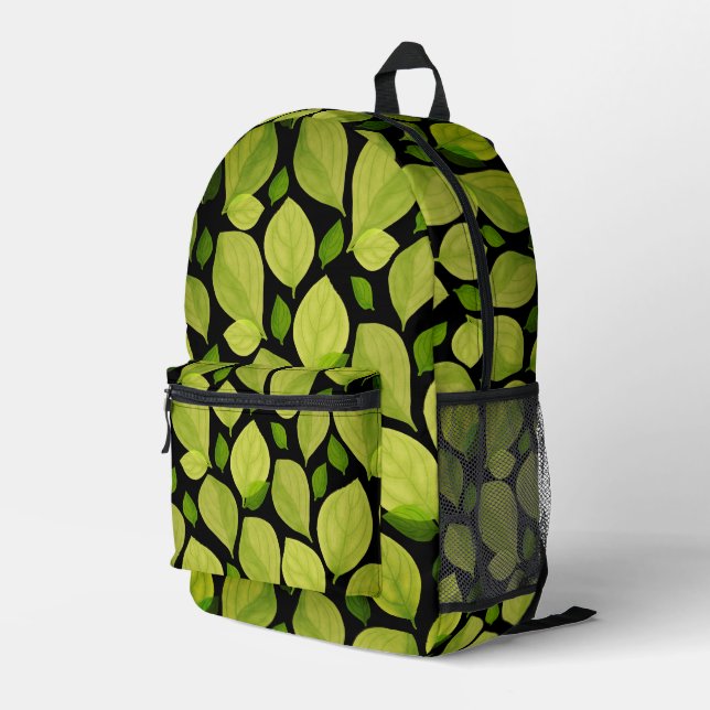 Sac À Dos Imprimé Feuilles de Basil vert main dessinée Motif (Coin arrière droit)
