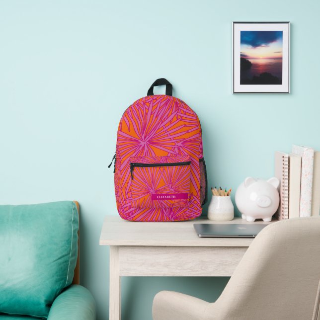 Sac À Dos Imprimé Feuilles de palmier tropicales orange rose personn (Insitu)