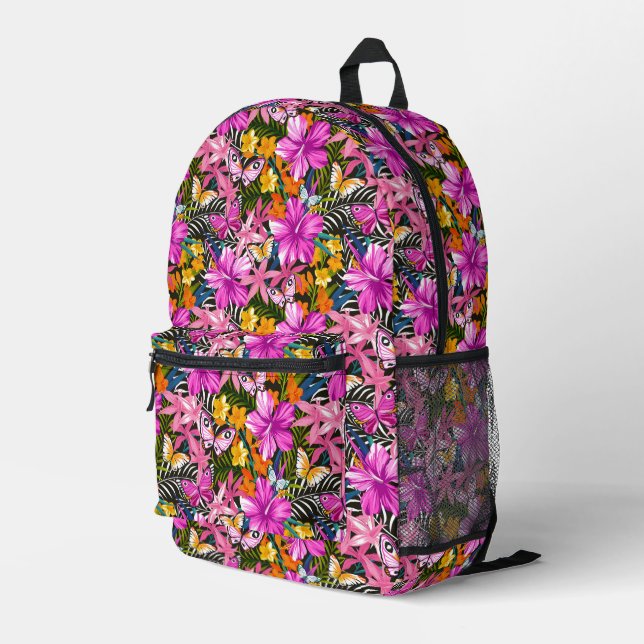 Sac À Dos Imprimé Feuilles et fleurs tropicaux (Coin arrière droit)