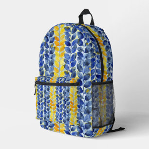 Sac À Dos Imprimé Feuilles Jaunes et Bleues