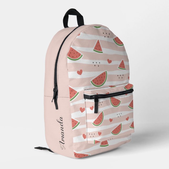 Sac À Dos Imprimé Fille mignonne Pink Watermelon avec nom (Coin arrière gauche)