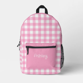 Sac À Dos Imprimé Fille Motif Gingham Rose Nom Personnalisé