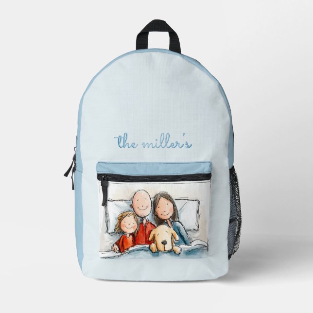 Sac À Dos Imprimé Fille Père Mère et le Chiot (Recto)