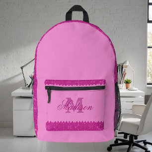 Sac À Dos Imprimé Fille rose parties scintillant zigzag, monogramme
