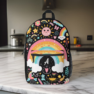 Sac À Dos Imprimé filles mignonnes joli monogramme enfants noirs éco