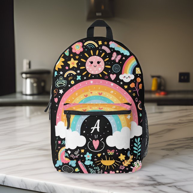 Sac À Dos Imprimé filles mignonnes joli monogramme enfants noirs éco (Créateur téléchargé)