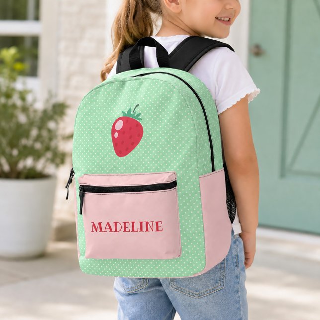 Sac À Dos Imprimé Filles Rose Fraise et Vert Menthe à pois (Strawberry Pink and Mint Green Polka Dot Girls Printed Backpack)