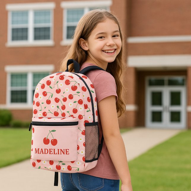 Sac À Dos Imprimé Filles roses cerises personnalisées (Custom Name Pink Cherry Girls Backpack)