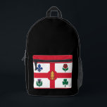 Sac À Dos Imprimé Flag of Montreal, Quebec<br><div class="desc">Backpack with the flag of Montreal, the most populous city in the province of Quebec, Canada. A white flag with a red cross, a white pine, a blue Fleur-de-lys, a red Rose of Lancaster, a shamrock, and a thistle</div>