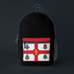 Sac À Dos Imprimé Flag of Montreal, Quebec<br><div class="desc">Backpack with the flag of Montreal,  the most populous city in the province of Quebec,  Canada. A white flag with a red cross,  a white pine,  a blue Fleur-de-lys,  a red Rose of Lancaster,  a shamrock,  and a thistle</div>