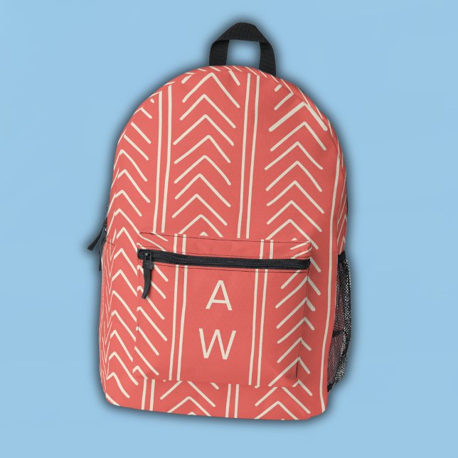 Sac À Dos Imprimé Flèches géométriques de corail clair Monogrammes I (Créateur téléchargé)