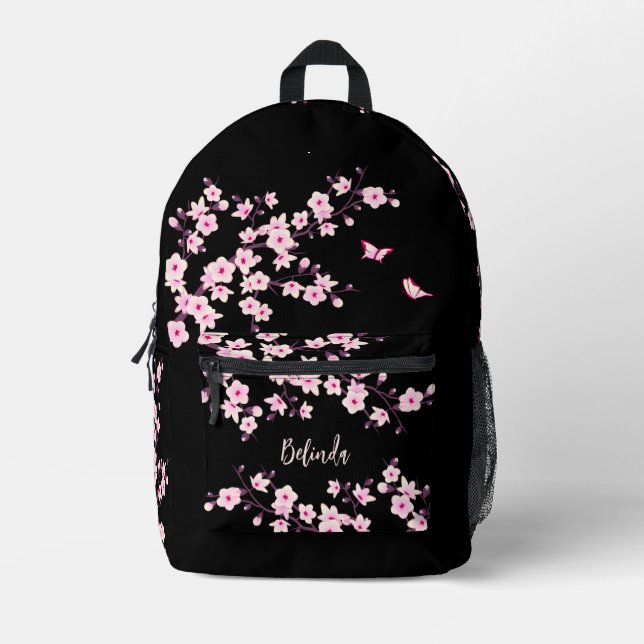 Sac À Dos Imprimé Fleur de cerisier rose monogramme noir (Recto)