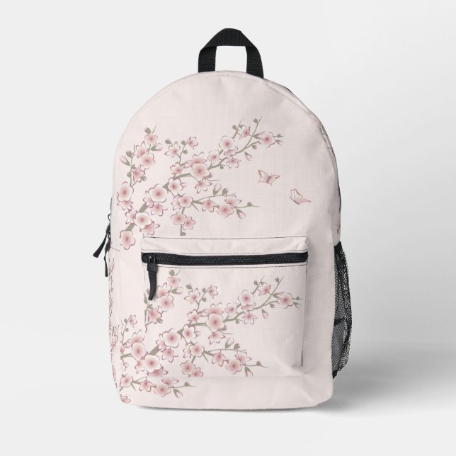 Sac À Dos Imprimé Fleur de Cerisier Rose Pâle  (Recto)