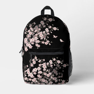 Sac À Dos Imprimé Fleur de Cerisier Rose Pâle Noir