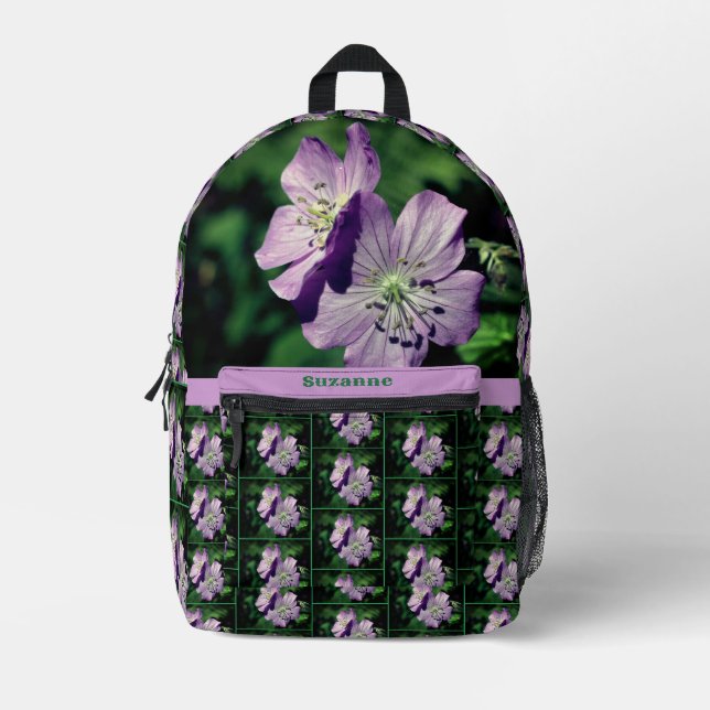Sac À Dos Imprimé Fleur de géranium violet personnalisée (Recto)