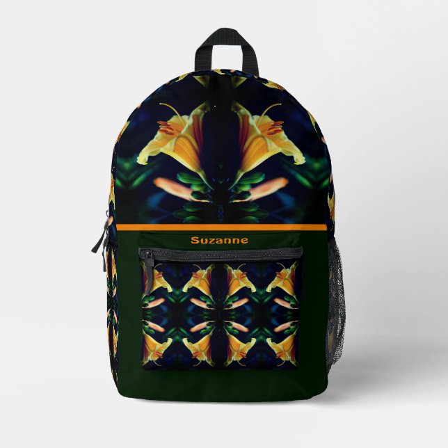 Sac À Dos Imprimé Fleur de lys jaune abstraite personnalisée (Recto)