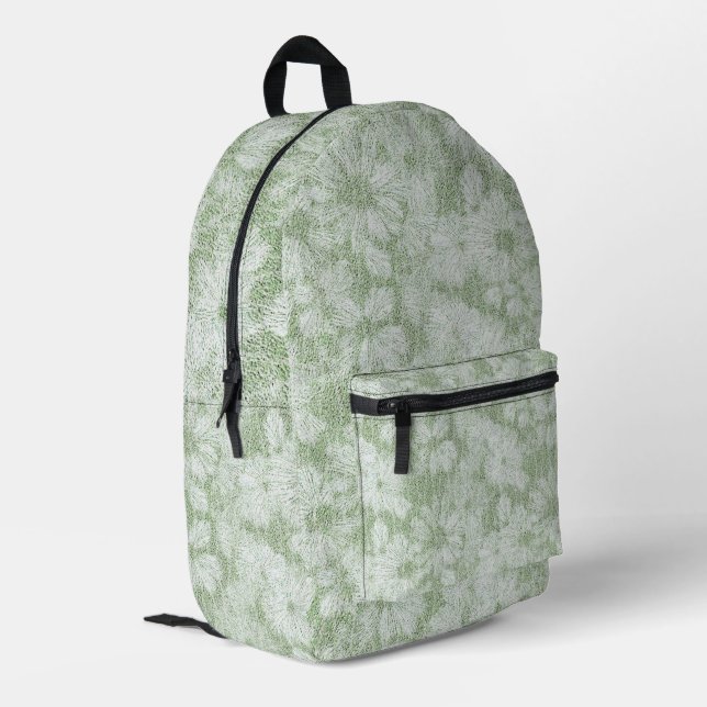 Sac À Dos Imprimé Fleur de Pâquerette Veloutée Vert Citron (Coin arrière gauche)
