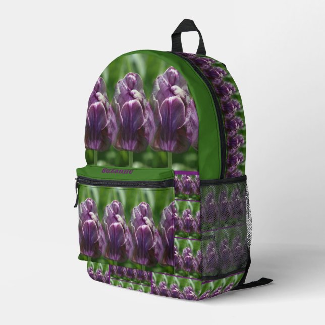 Sac À Dos Imprimé Fleur de tulipe violette personnalisée (Coin arrière droit)