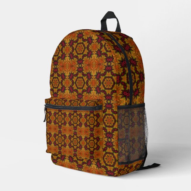 Sac À Dos Imprimé Fleur fractale dans les teintes d'automne (Coin arrière droit)