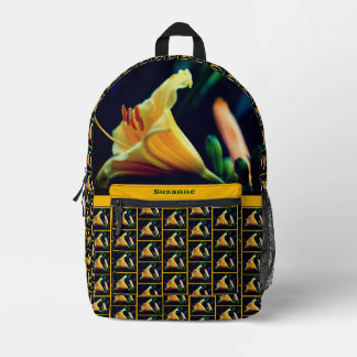 Sac À Dos Imprimé Fleur Lily Jaune Orange Personnalisée