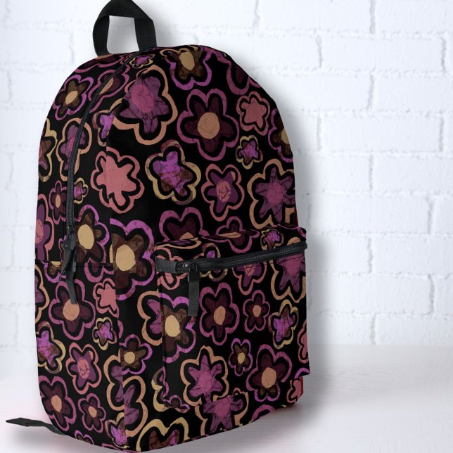 Sac À Dos Imprimé Fleur noire rose Motif floral tiré à la main (Créateur téléchargé)