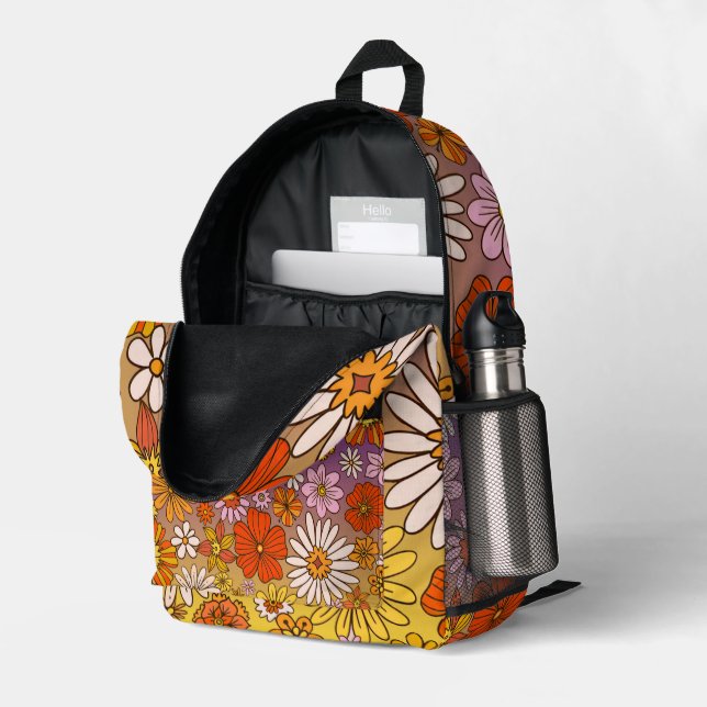 Sac À Dos Imprimé Fleur Rustique  (Coin arrière droit (ouvert))