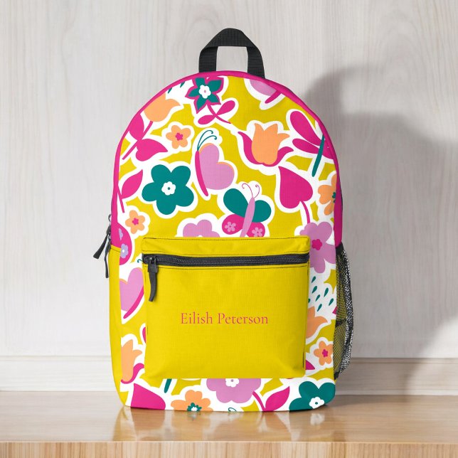 Sac À Dos Imprimé Fleurs abstraites personnalisées (personalized colorful floral and butterfiles school bag )