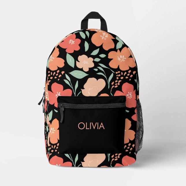 Sac À Dos Imprimé Fleurs Aquarelles Élégantes Nom Personnalisé (Recto)