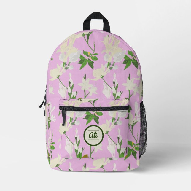 Sac À Dos Imprimé Fleurs blanches 1 arrière - plan lilas (Recto)