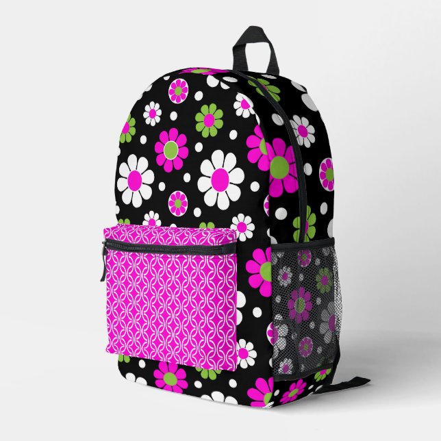 SAC À DOS IMPRIMÉ FLEURS BLANCHES ROSES SUPER CLAIRES (Coin arrière droit)