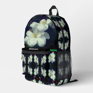 Sac À Dos Imprimé Fleurs Clematis blanches personnalisées