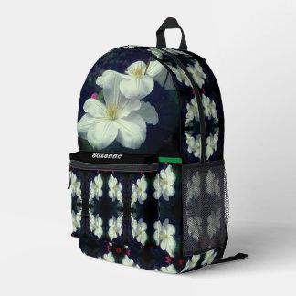 Sac À Dos Imprimé Fleurs Clematis blanches personnalisées