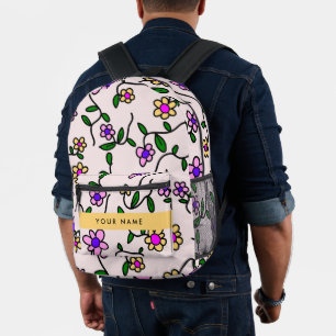 Sac À Dos Imprimé Fleurs colorées, Arrière - plan rose, Jaune